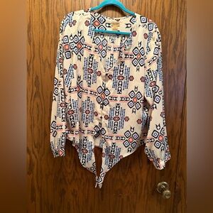 Wrangler Beige and Teal Tribal Print Blouse